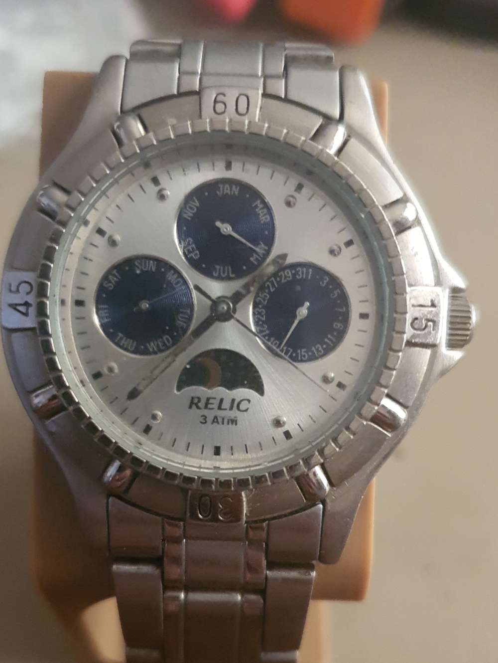 Relic ZR15272 Silver Stainless Steel Moonphase Men's Watch w/Day-Date Subdials